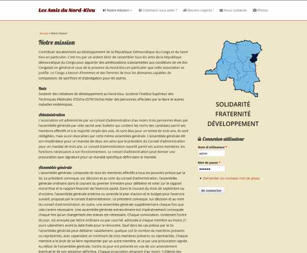 Copie d'écran du projet Les Amis du Nord-Kivu